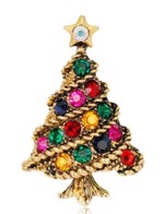 Broche - Juletræ, guld farvede sten
